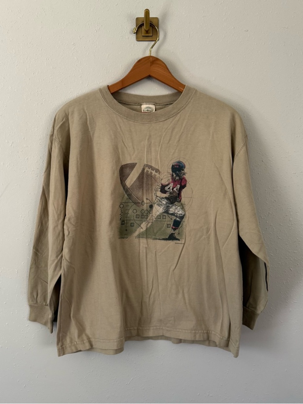 Wes & Willy Tan Long Sleeve Football T-Shirt Size Large